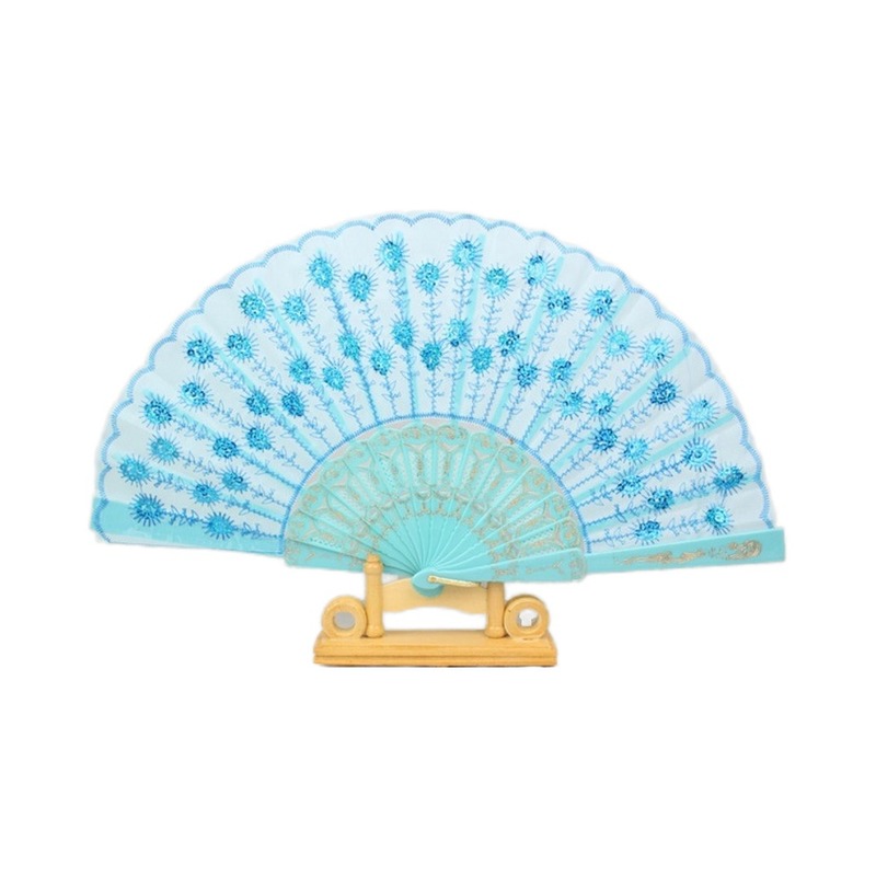 Eco-Friendly Plastic Folding Hand Fan with ROMANCE Style for Promotional Activities in 21cm/23cm/26.5cm/33cm Sizes and 100 Pcs MOQ