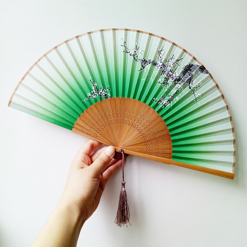 Custom Printed Portable PYRAMID Style Bamboo Hand Fan for Wedding and Business Gifts